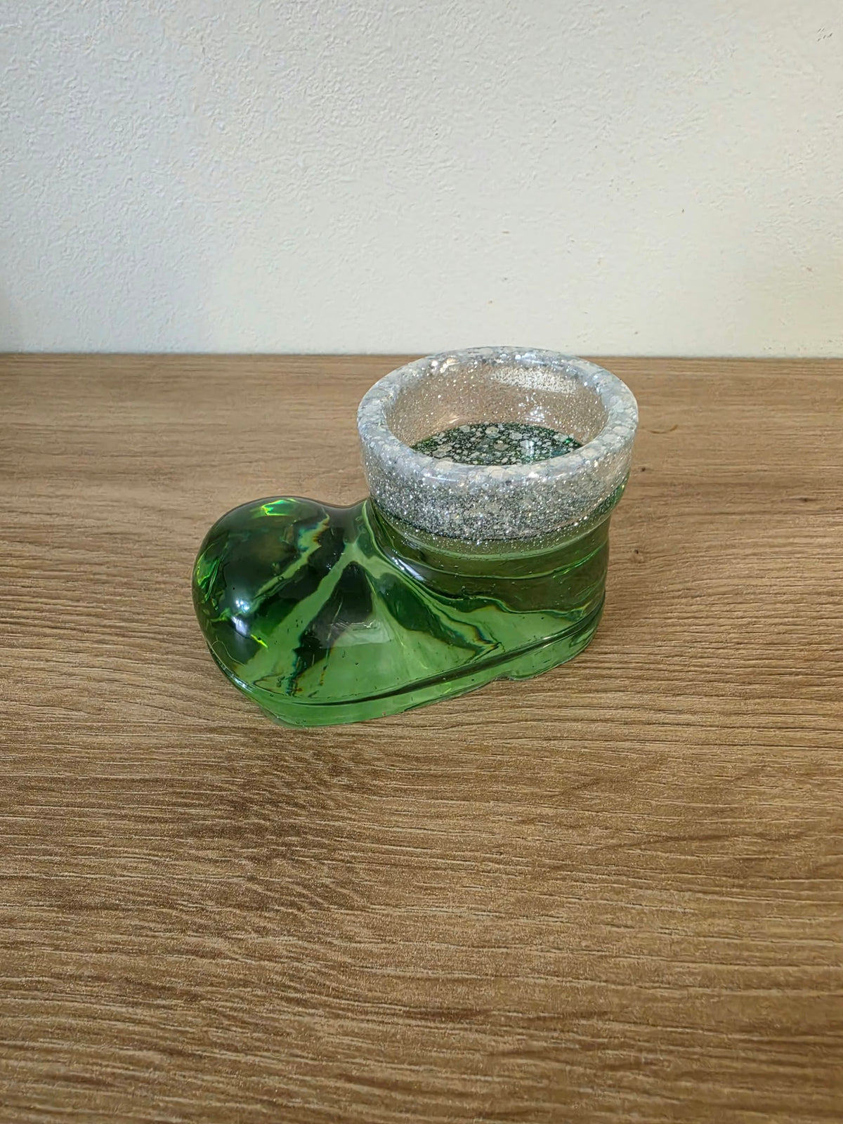 Handmade resin Santa's Boot candle holder