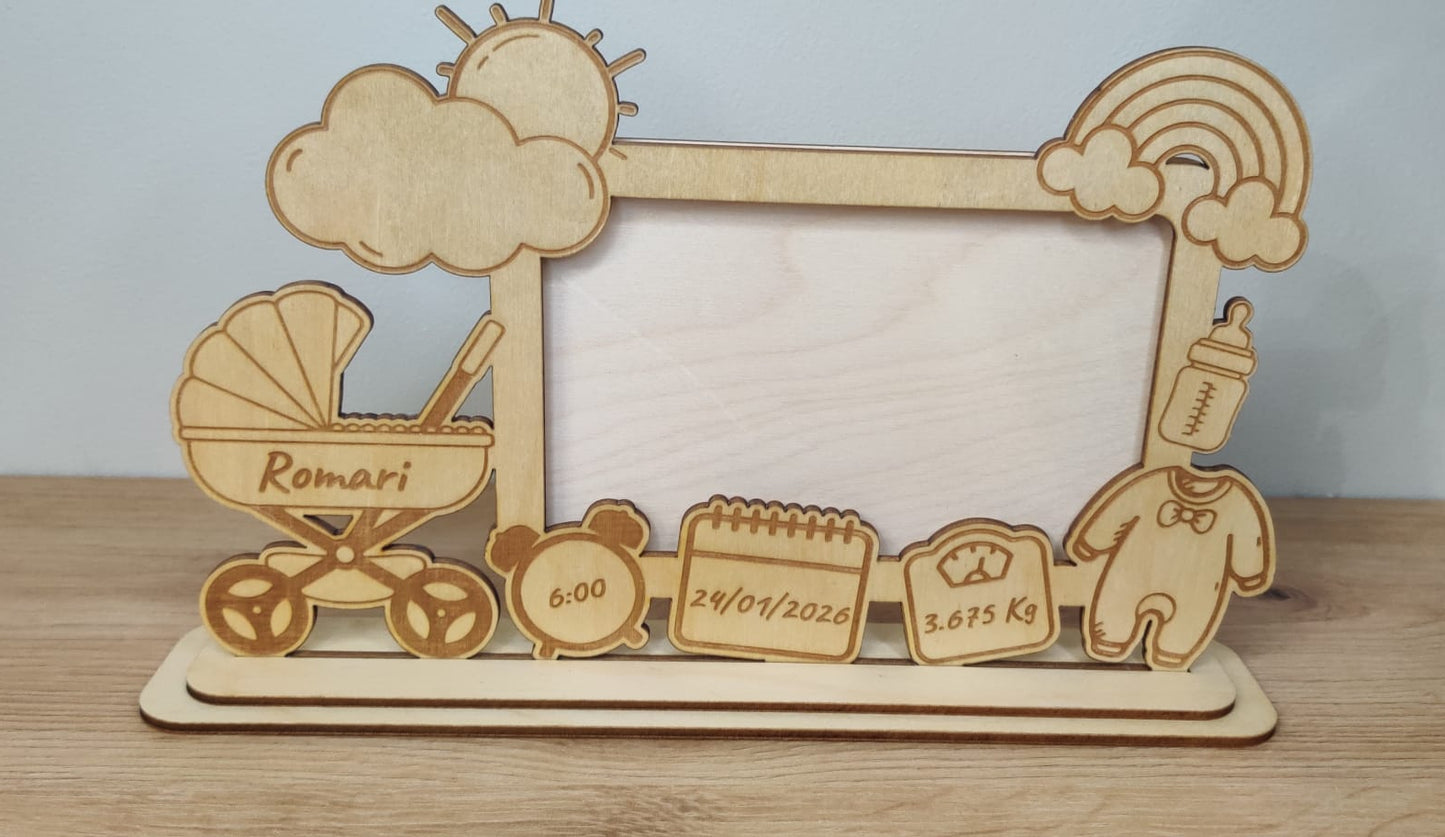 Wooden laser engraved baby photo frame