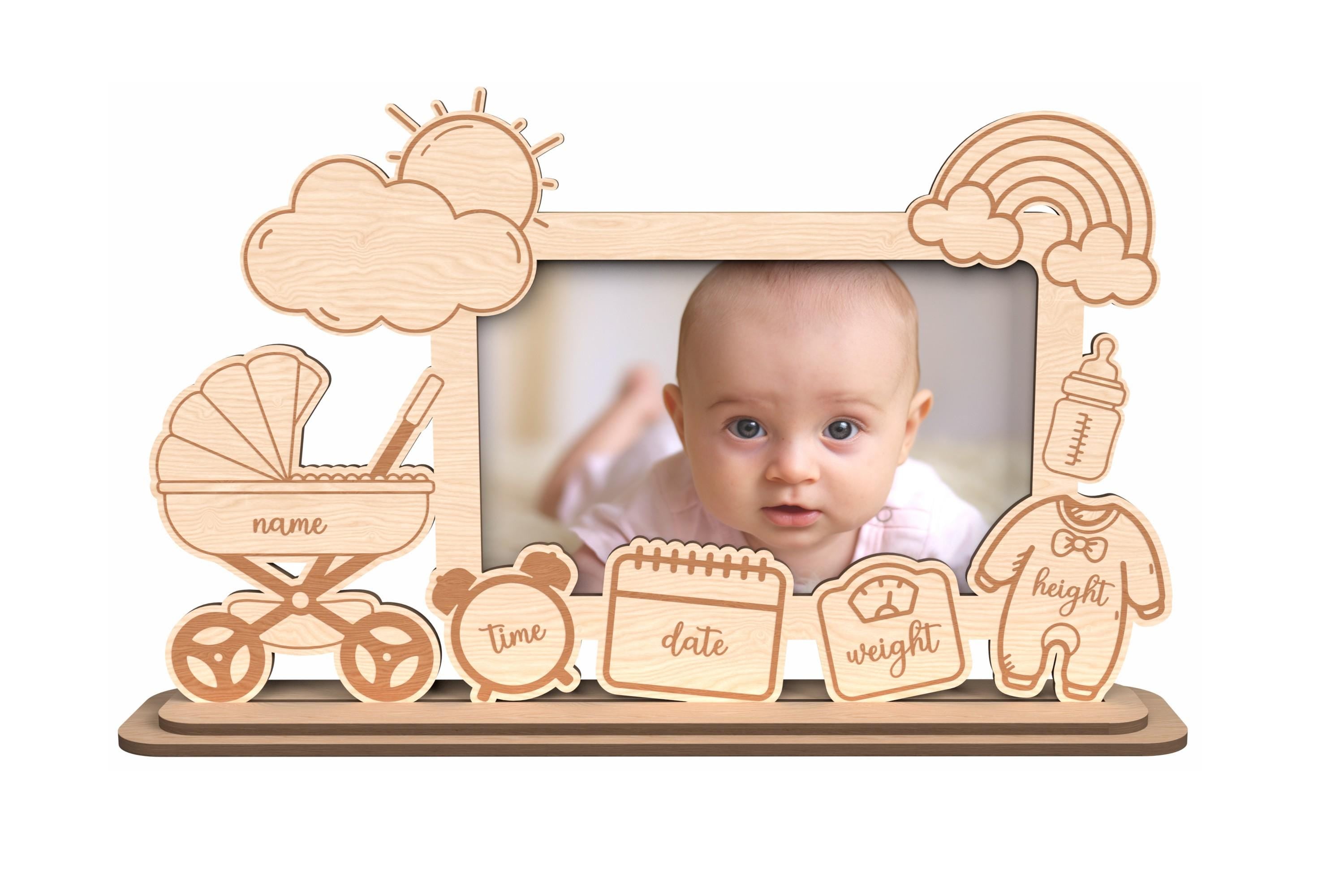 Wooden laser engraved baby photo frame