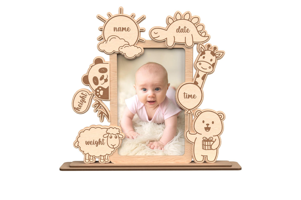Wooden laser engraved baby photo frame