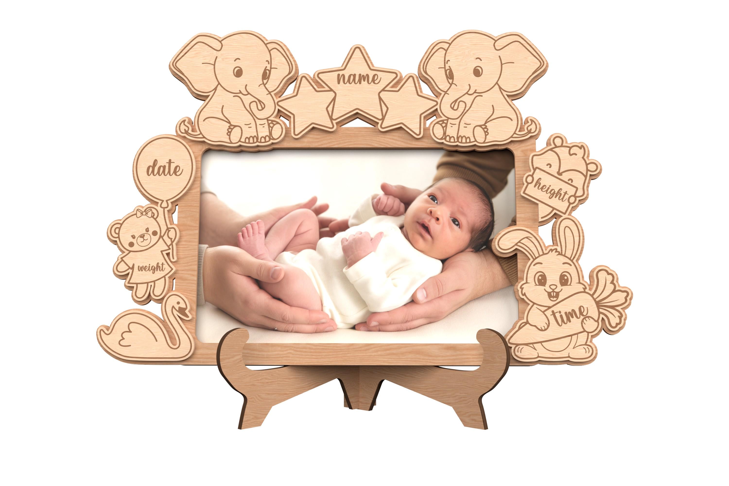 Wooden laser engraved baby photo frame
